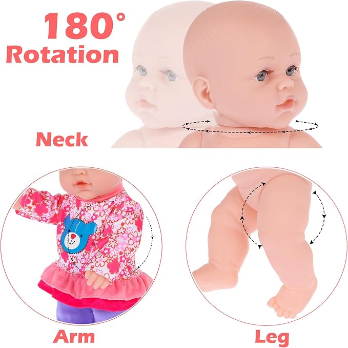 ebuddy 12 inch Baby Doll and Accessories-Reborn Baby Dolls Real Life Baby Dolls with 3 Sets Clothes,Backpack,Pacifier, Bottle