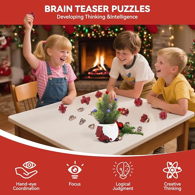 24 Pcs Brain Teaser Puzzles for Adults - Metal & Wooden 3D IQ Test Logic Game, Unlock Interlocking Brain Puzzle Toys for Teens Kids, Smart Educational Desk Toy for Mind Challenges