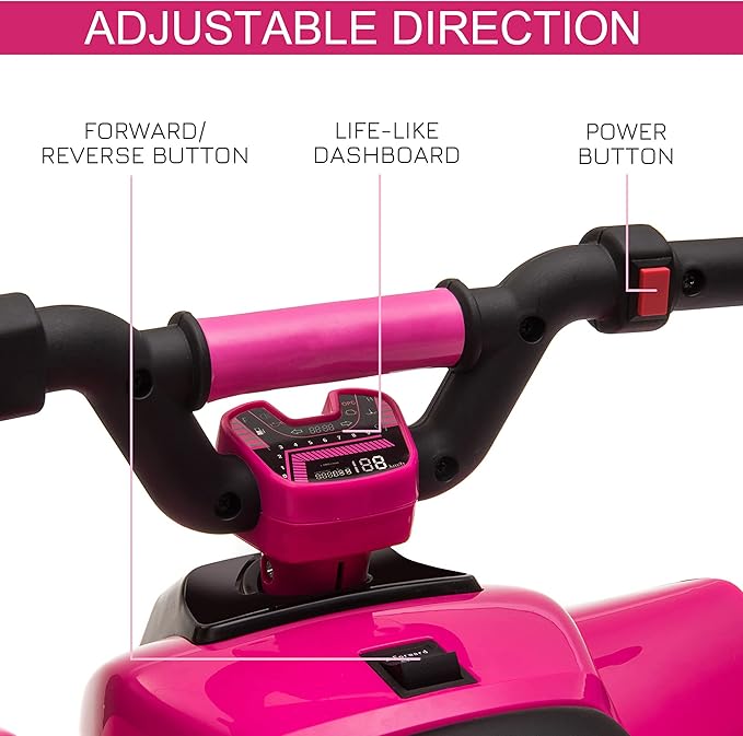 Aosom 6V Kids ATV 4-Wheeler Ride on Car, Electric Motorized Quad Battery Powered Vehicle with Forward/Reverse Switch for 18-36 Months Old Toddlers, Pink