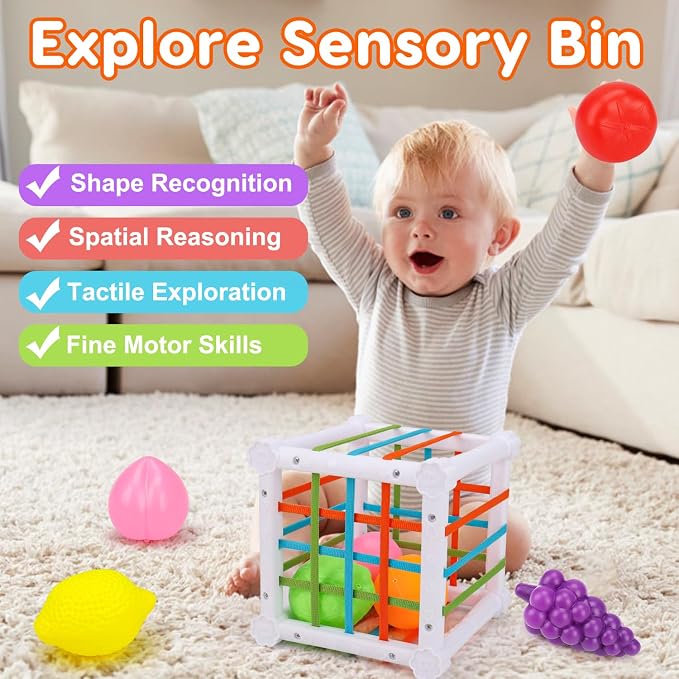 Montessori Baby Toys 6-12-18 Month, Infant Teething Toys Shape Sorter Bin Stacking Cups Blocks for toddlers 1-3, Sensory Educational Learning Toy for 6 7 8 9 10 Month Old Girl Boy 1 2 Year Old Gifts