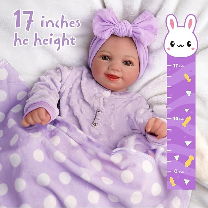 BABESIDE Lifelike Reborn Baby Dolls with Bassinet, 17 Inch Soft Body Realistic Newborn Real Life Girl Baby Dolls Soft Vinyl and Cloth Body with Basket & Feeding Kit Gift Box for Kids Age 3+