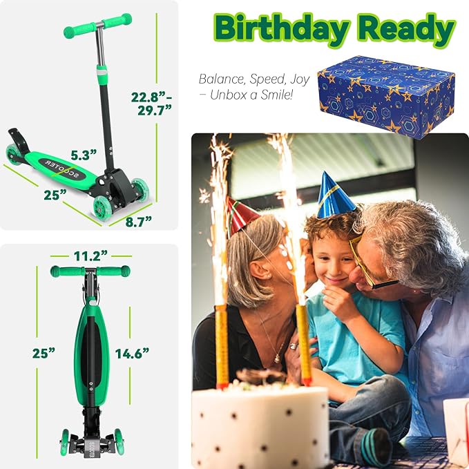 Scooter for Kids Ages 3-5, LED Light Up 3 Wheel Toddler Scooter with 4 Adjustable Heights, Lean-to-Steer Wheels, Safe Metal Brake, Foldable Kick Scooter for Boys Girls, Support 120 lbs, Birthday Gift