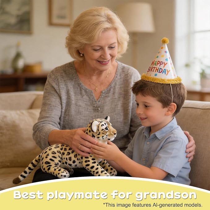 Cheetah Stuffed Animal 16" Leopard Stuffed Animal Cheetah Plush Toy Cute Pillow Giant Realistic Jaguar Plush Stuffy Birthday Gifts for Kids Girls Boys