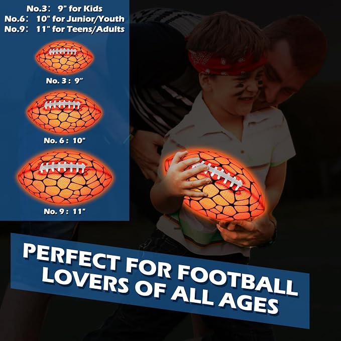Jasonwell Glow in The Dark Football - Strong Grip Light Up Football Toy Stuff Gift Outdoor Sports Ball for Boys Kids Teen Junior Youth Adult Christmas Birthday Gifts for Ages 6-8 8-12 13+ Year Old