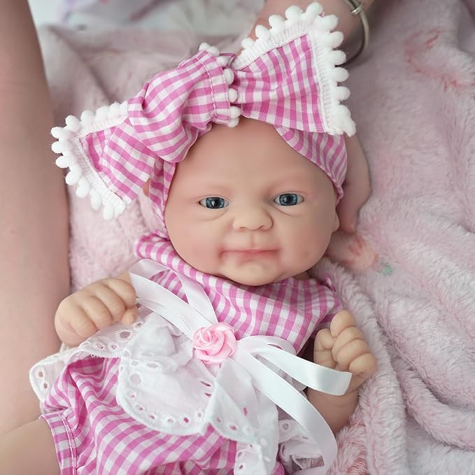 14" Reborn Baby Dolls, Full Silicone Baby, Realistic Soft Silicone Newborn Baby Doll, Real Full Body Silicone Reborn Baby Dolls with Feeding Accessories