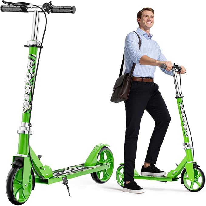 Scooters for Kids 8-12, Teens & Adults - Lightweight, Foldable, 8-Inch Big Wheels, Hand Brake & Bell, 4 Adjustable Height Levels, 240 lbs Max Load, Perfect for School, Campus and Park Rides