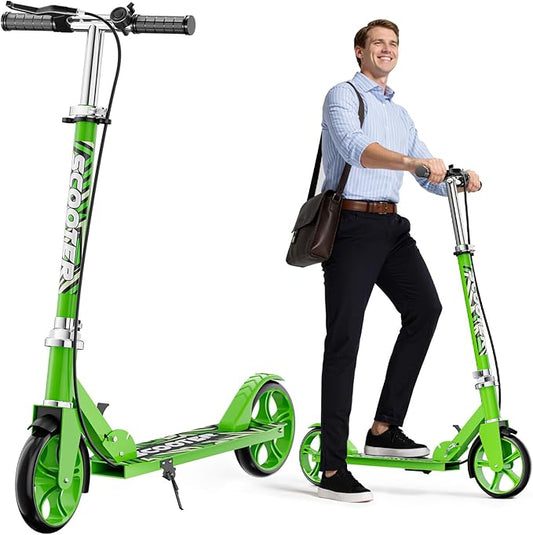 Scooters for Kids 8-12, Teens & Adults - Lightweight, Foldable, 8-Inch Big Wheels, Hand Brake & Bell, 4 Adjustable Height Levels, 240 lbs Max Load, Perfect for School, Campus and Park Rides