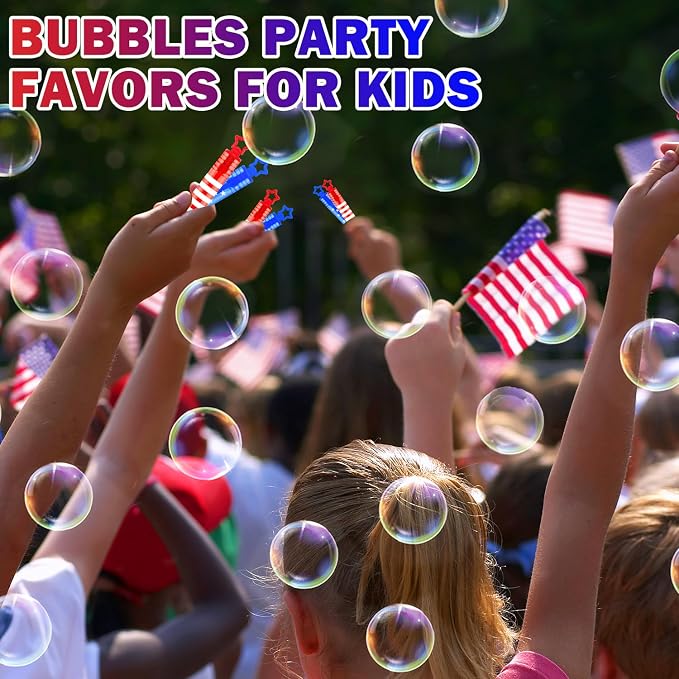 64 Pack Fourth of July Party Favors Supplies for Kids,Red White Blue Mini Bubble Wands Toys Gifts Bulk,Goodie Bag Stuffers,Patriotic Activities Accessories Decor for 250th Anniversary Independence Day