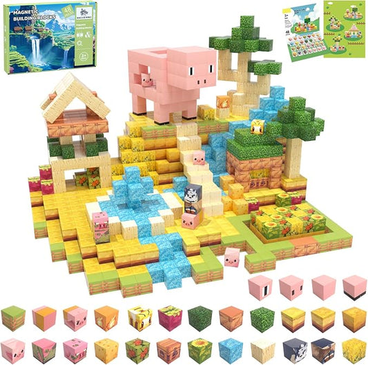 Magnetic Blocks, 48PCS Magnetic Tiles Building Blocks, Magnet Cubes STEM Sensory Game Toys Christmas Birthday Gifts for Kids Girls Boys Age 3+ (Piggy Forest)