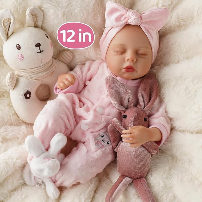 BABESIDE 12 Inch Lifelike Reborn Baby Dolls Vinyl Full Body, Soft Realistic Baby Doll Sweet Sleeping Preemie Real Life Baby Dolls Easy to Hold with Accessories Gift Set for Kids Age 3+