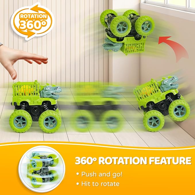 Beestech Dinosaur Toys for 2 3 4 5 Year Old Boys, Push & Pull Friction Powered Dinosaur Monster Truck Vehicles for Toddlers Preschoolers Birthday Gifts