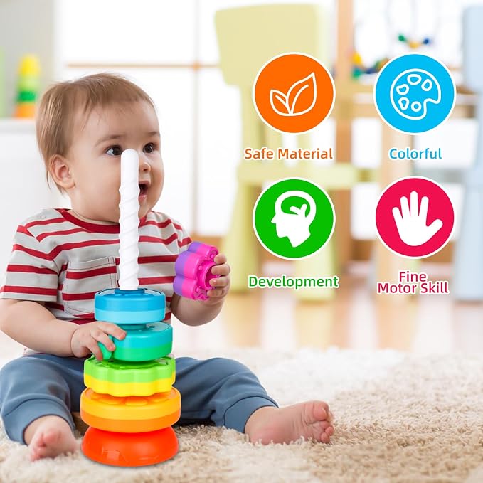 BYFWH Spinning Stacking Toys for Babies 12+ Month Ring Stacker Stacking for Toddlers 1-3 Montessori Toys,Educational Learning Sensory Toy for Kids Easter Christmas Birthday Present for Baby
