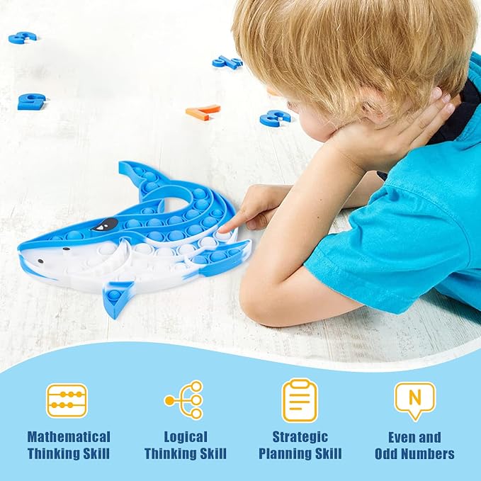 Shark Pop Fidget Toy for Kids & Adults, 8.74"x7.87" Large Silicone Sensory Bubble Toy for Stress Relief & Focus, Tie-Dye Blue Push Popper for ADHD Autism Anxiety, Reusable & Washable Press Toy