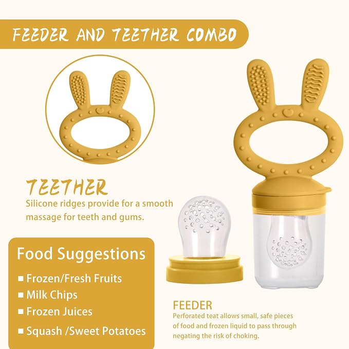 Baby Breastmilk Popsicle Molds & Baby Fruit Feeder (2 Pack), Baby Food Freezer Tray Storage Containers, Silicone Teething Pacifier Feeder and Teether for Babies,Baby Feeder - Yellow