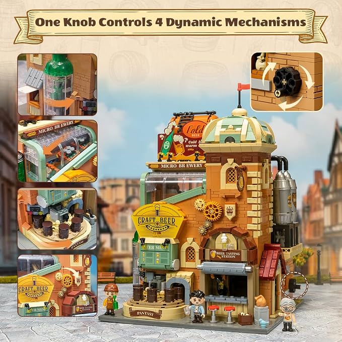 PANTASY Craft Beer Brewery Building Set for Adults – Vintage Microbrewery Factory Model with Modular Architecture, Dynamic Mechanisms, Self-Developed Minifigures & Display-Ready Design