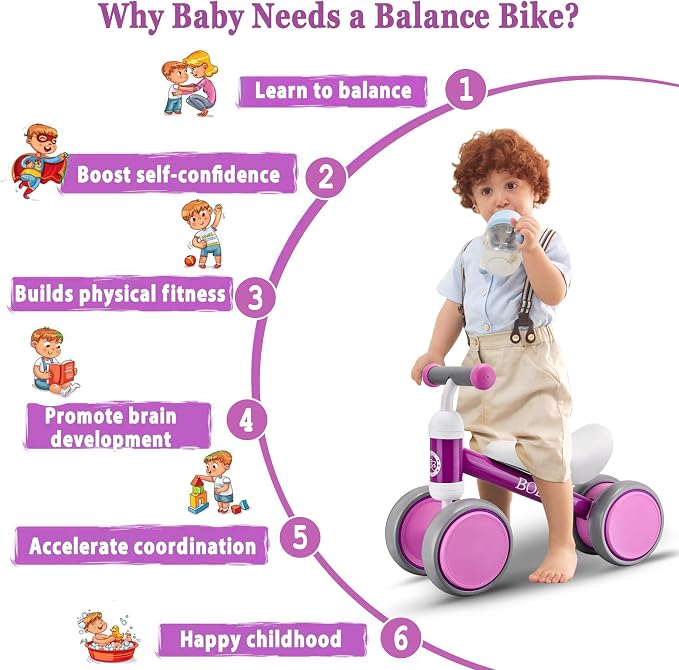 Bobike Baby Balance Bike Toys for 12-36 Months Kids Toy Boy Girls Gifts Toddler Best First Birthday Gift Children Walker No Pedal Infant 4 Wheels Bicycle (Purple)