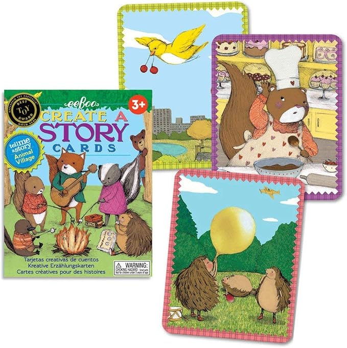 eeBoo: Animal Village Create a Story Pre-Literacy Cards, 36 Cards with Colorful Characters, Encourages Imagination, for Ages 3 and up