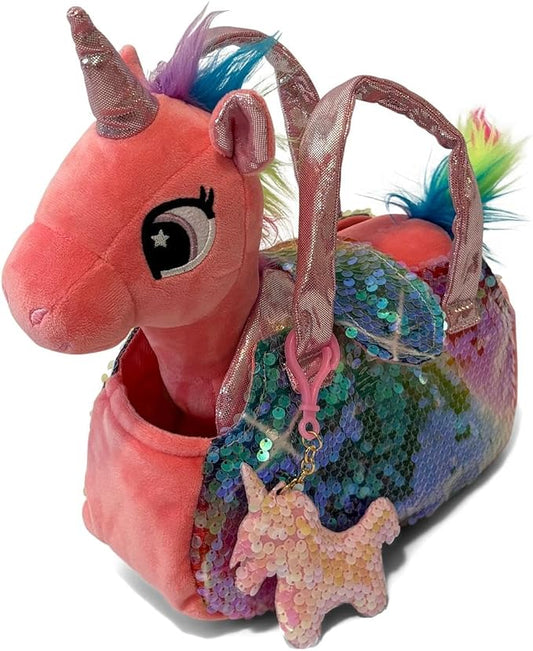 Little Jupiter Plush Pet Set w/Purse - Unicorn Stuffed Animals for Girls - Plush Toy Gift for Girls Ages 3-7 yrs (Coral Pink Unicorn)