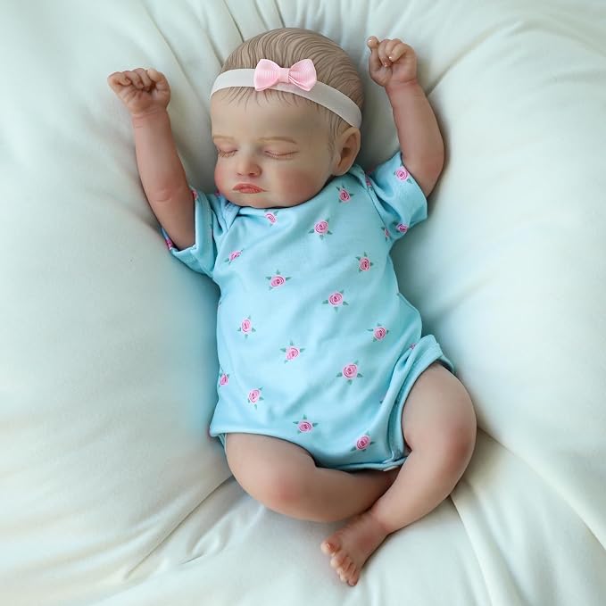 KSBD Realistic Reborn Baby Dolls - 18 inch Rosalie Newborn Baby Sleeping Girl, Cloth Body Poseable Real Life Baby Dolls Birthday Gift for Kids Age 3+…