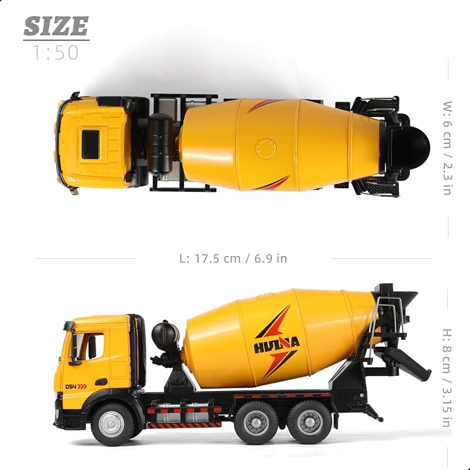 Concrete Mixer Truck, Metal 1:50 Scale Diecast Realistic Construction Trucks Toy with Rotating Drum for Boys Indoor, Outdoor, Sand and Snow Play