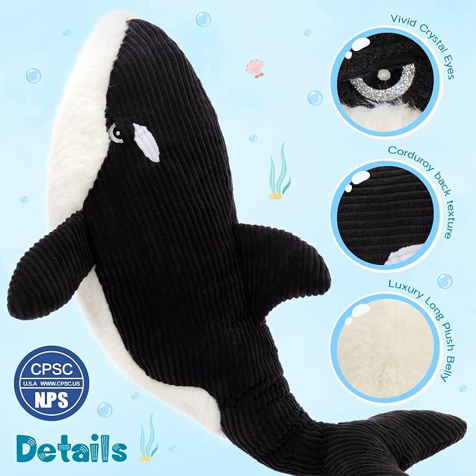 MorisMos Giant Orca Stuffed Animal,47" Plush Orca Whale Toy for Kid/Adult,4ft Realistic Large Killer Whale Stuffed Animal Decor,Big Blackfish Ocean/Sea Animal Gift for Marine Creature Lover,Passed CPC