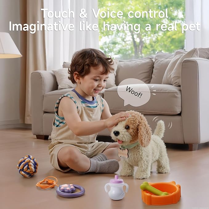 OR OR TU Walking Barking Toy Dog with Remote Control Leash, Plush Puppy Electronic Interactive Toys for Kids, Shake Tail,Pretend Dress Up Realistic Stuffed Animal Dog Age 3 4 5 6+ Years Old Best Gift