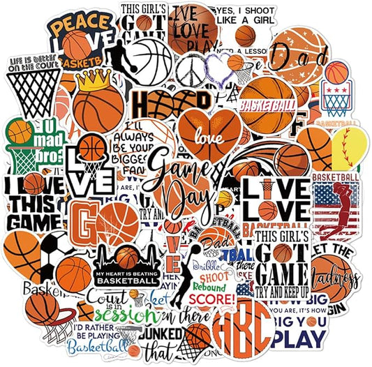 QTL Basketball Stickers for Kids Boys Basketball Party Supplies Waterproof Vinyl Stickers for Water Bottle Laptop 50 Pcs