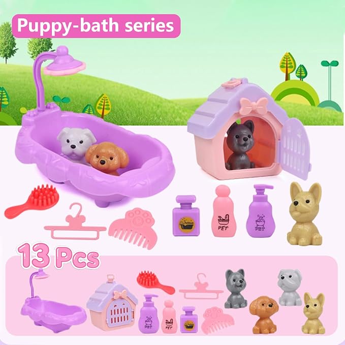 45Pcs Pet Pretend Play Toy Dollhouse Playset Accessories,Cat Puppy Dog Hamster Realistic Animals Tiny Mini Figures Furniture,Vet Care Center Preschool Educational Gift Boys Girls Kids Toddler