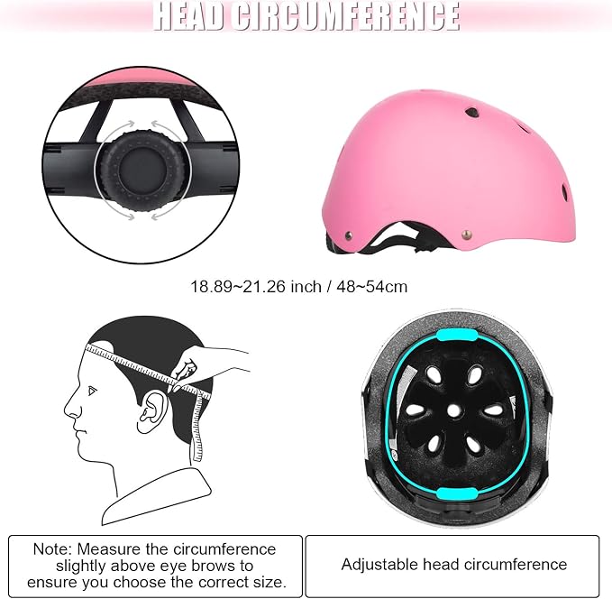 WayEee Kids Bike Helmet Set Skateboard Knee Pads, Helmet Pad Set Protective Gear Set Adjustable for Girls Kids 3-14 Helmet Elbow Pads Wrist Guards for Sport Cycling Bike Roller Skating Scooter