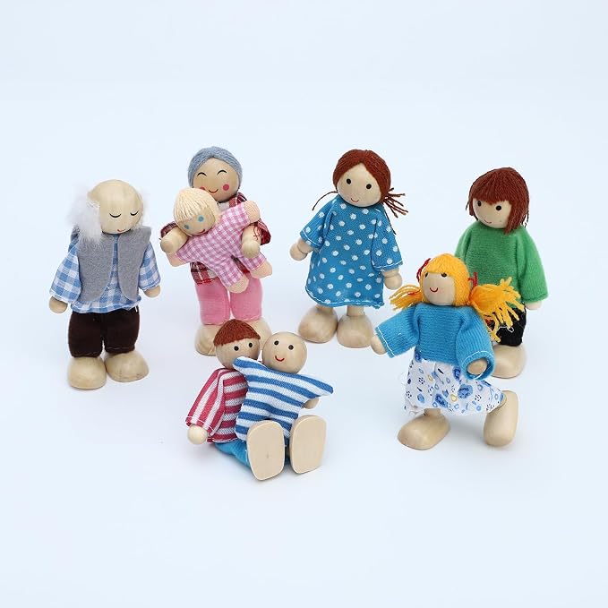 ONEST 23 Pieces Wooden Dollhouse Family Set Mini People Figures Sets Dollhouse Dolls Wooden Doll Family Pretend Play Figures Accessories for Pretend Doll House