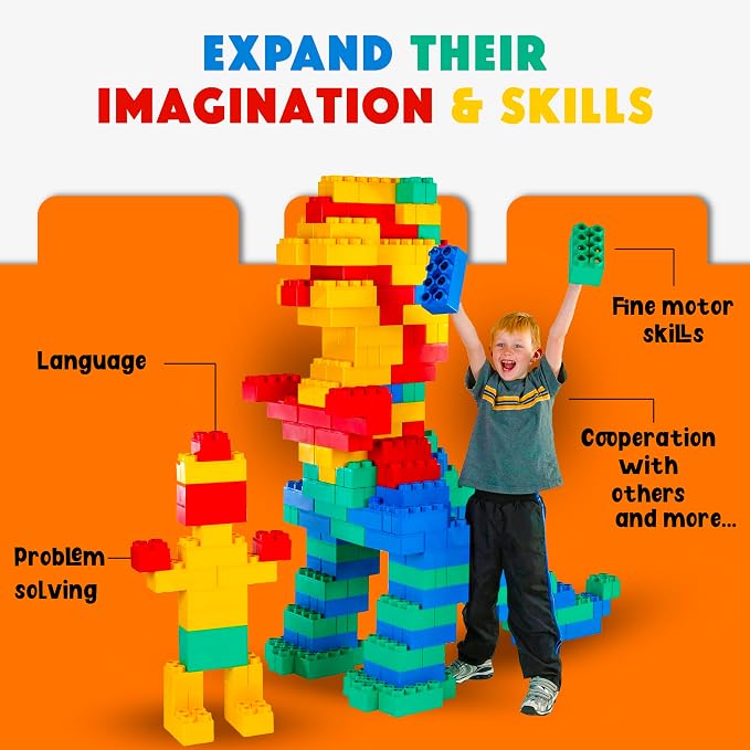 BiggoBlocks Big Blocks for Kids Ages 4-8, Indoor & Outdoor Blocks for Kids Jumbo Games, Large Building Blocks (96 PC) Standard Set