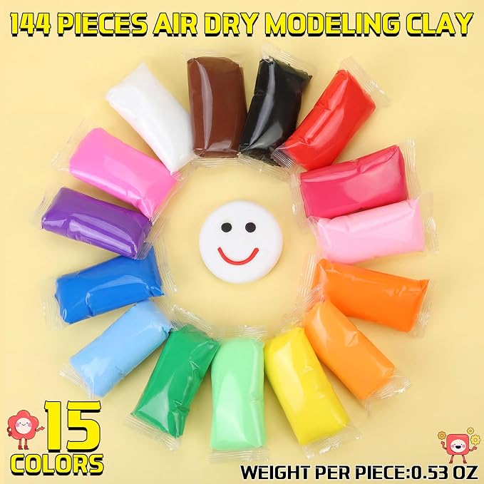 VioraWhite 144 Pcs Air Dry Clay Bulk 76 oz Mardi Gras Soft DIY Modeling Clay Kit Magic Foam Crafts for Sculpting Kids Gifts Party School Supplies for Crafts Artistic Project (Multicolor)
