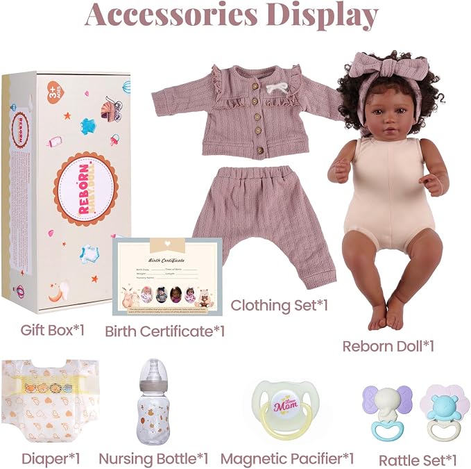 BABESIDE Reborn Baby Dolls Black Girl Callie - 20 Inch Soft Body Realistic Baby Doll Handmade Real Life Baby Dolls with Clothes and Toy Gift for Kids Age 3+