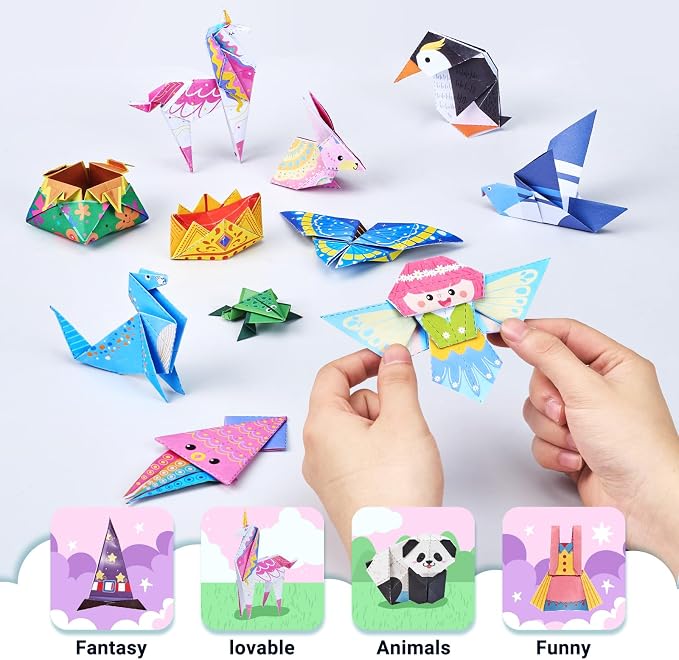 Gamenote Colorful Origami Kit for Kids 72 Projects 180 Double Sided Origami Paper 12 Sheets Practice Papers Instructional Origami Book Origami Gift for 4+ Girls Adult Beginners Training Craft, Unicorn