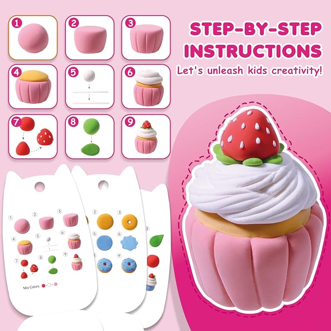 Air Dry Clay Kit for Kids, 12 Crafts Modeling Clay Model Magic, Clay Kits with Sculpting Tools & Tutorials, Safe & Non-Stick DIY Art Crafts, Toys Gift for Ages 3-12 Boys & Girls