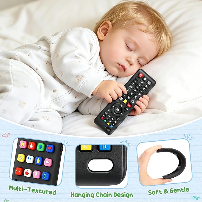 2 Pack Baby Teething Toys 3-6 6-12 Months, BPA Free Silicone Phone and TV Remote Teether Toys for Baby 12-18 Months, Baby Chew Toys for Teething Relief, Newborn Shower Gifts for Boys Girls