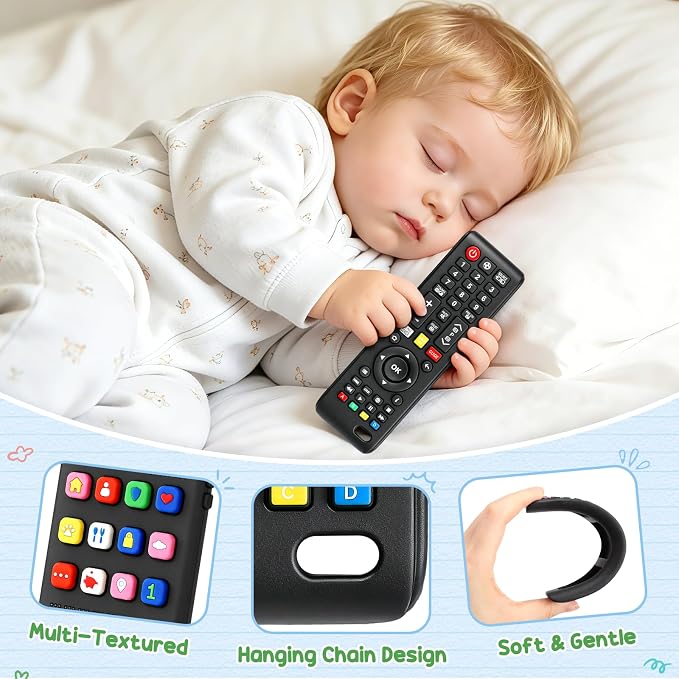 2 Pack Baby Teething Toys 3-6 6-12 Months, Sensory Silicone Phone and Remote Teether Toys for Teething Relief, Infants Newborn Chew Toys 6-18 Months for Sucking Needs, Shower Birthday Gifts