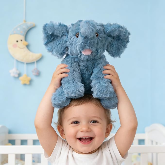 Hopearl Adorable Plush Calf Elephant Toy Floppy Elephish Ultra Soft Haggable Stuffed Animal Holiday Birthday Gift for Boys Girls Kids Toddlers, Blue, 9''