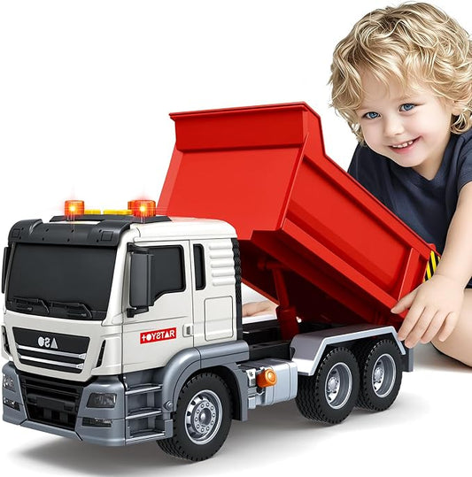 SpringFlower Dump Truck Toy for 3 4 5 6 7 Years Old Boy, Toy Dump Trucks Vehicle Toy with Sound and Light, Kids Toddlers Red Dump Truck Birthday Gifts for Boys & Girls