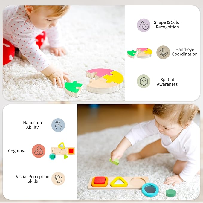 Montessori Toys for 1 2 Year Old, 9 in 1 Wooden Toddler Educational Set, Includes Lock Box, Puzzle, Color Sorting Board, Lacing Beads, Shape Sorter & Animal Figures, Gift for 19-24 Months Boy & Girl