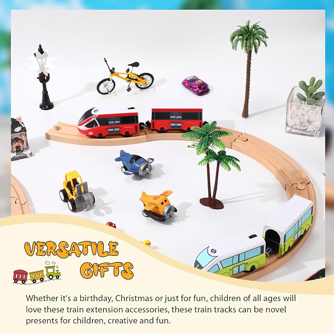 Liliful Pack of 16 Wooden Train Tracks Expansion Pack Male-Male Female-Female Train Track for Most Wooden Railway (Curved)