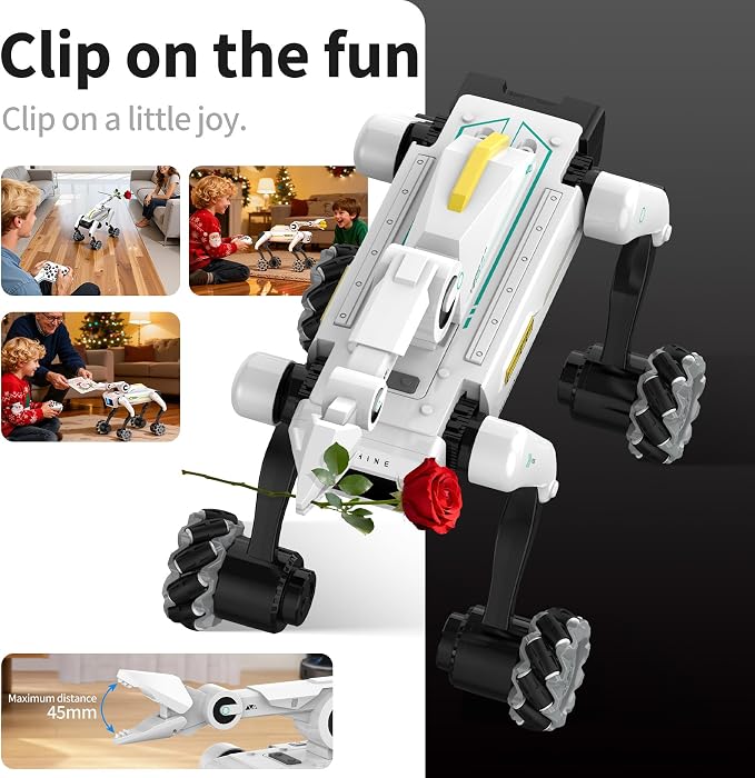 EVADA 3 in 1 Robot Dog with Wheels Kit, 30+ Bionic Actions, Voice & Remote Control, Programmable Moves, Rechargeable Battery, All-Terrain Stunt Pet Toy for Kids (Removable Claw & Cannon)