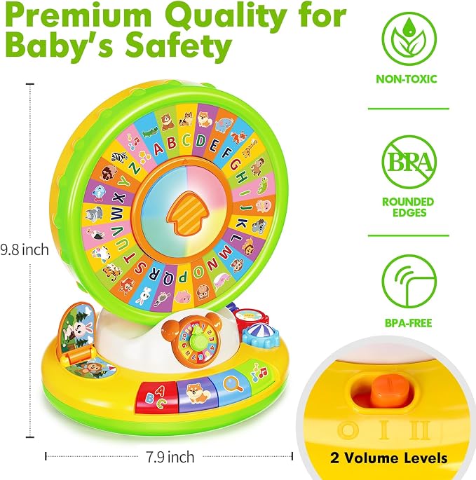 Toys for 1 2 3 Year Old Boys Girls, Musical Spin and Sing Alphabet Zoo, Learning Toys for Toddlers 1-3, Educational Interactive Toys, Christmas Birthday Gift for Baby Age 6-9-12-18 Months (Green)