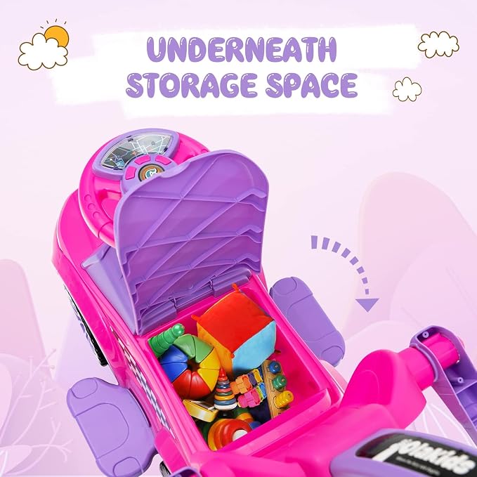 OLAKIDS 4 in 1 Ride on Push Car, Toddlers Stroller Sliding Walking with Horn, Music, Lights, Removable Guardrails and Handle, Underneath Storage, Baby Foot-to-Floor Walker Boys Girls (Pink)