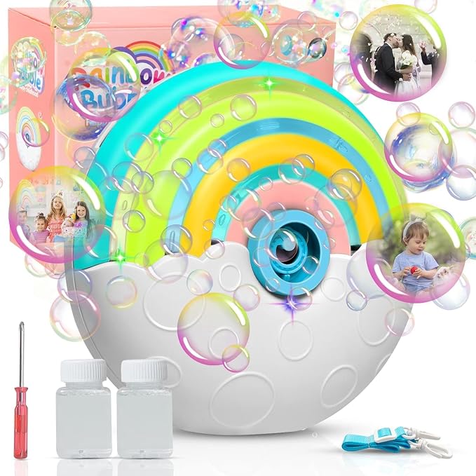 Astronaut Soap Bubble Machine Fireworks Bubble Machine for Kids 20000+ Bubble per Min/Lights/DIY Stickers/240ml Solution Automatic Bubble Machine Toy for Kids Summer Outdoor Party Wedding