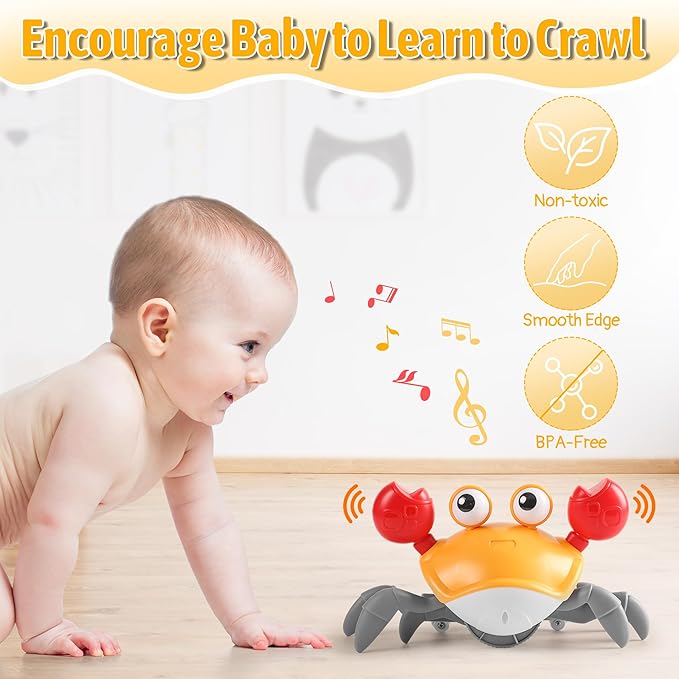 Hirger Crawling Crab Baby Toys 6-12 Months: Infant Tummy Time Toys, Dancing Walking Crab for Toddler 1 2 3 Year Old, 1st Birthday Gift with Music and Light