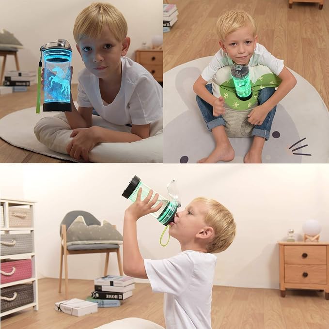 Lightzz Kids Water Bottle with 3D Glowing Unicorn LED Light - Tritan BPA Free - Creative Ideal Travel Cup Fairy Gift for Back to School Girl Child Holiday Camping Picnic (Unicorn 14 Oz)