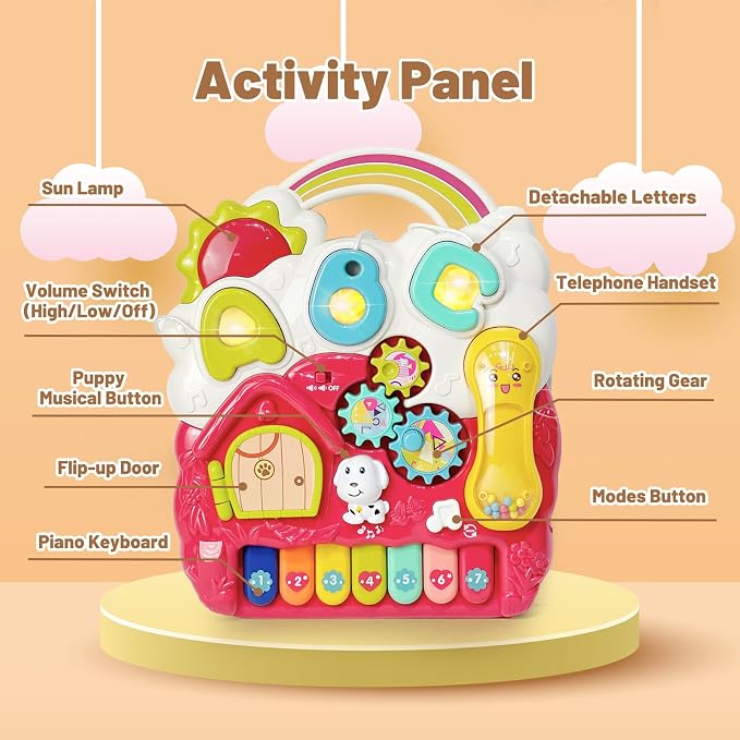 Sit to Stand Baby Walker, Activity Center with Music and Light, Activity Table for Toddlers, Push Toys for Babies Learning to Walk, Early Education Toys for Infant Boys Girls 6 Months Up (Red)
