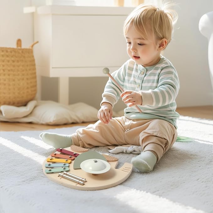 Wooden Elephant Musical Instruments for Toddlers, Baby Xylophone Percussion Instruments Toy for Kids, Montessori Educational Music Toys, Gifts for Girls Boys