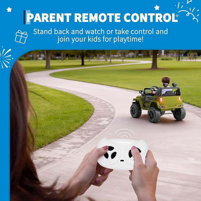 Ride on Truck Car 12V Kids Electric Vehicles with Remote Control Spring Suspension, LED Lights, Bluetooth, 2 Speeds